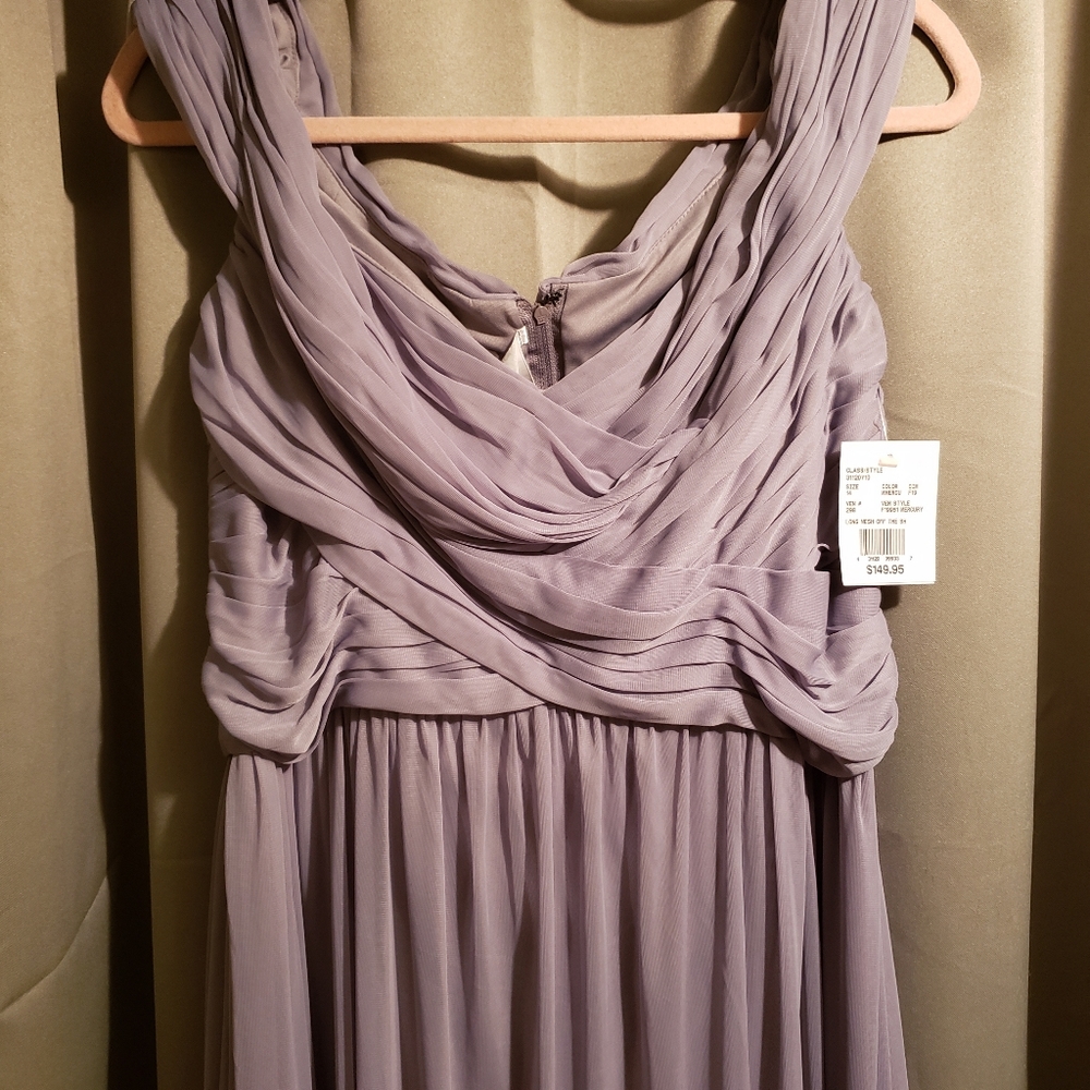 David's Bridal Long Mesh Off the Shoulder Dress